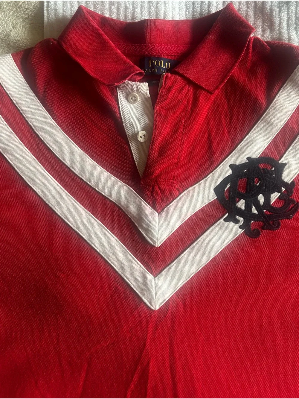Ralph Lauren mens XL Red Polo rugby with White Chevron Stripes